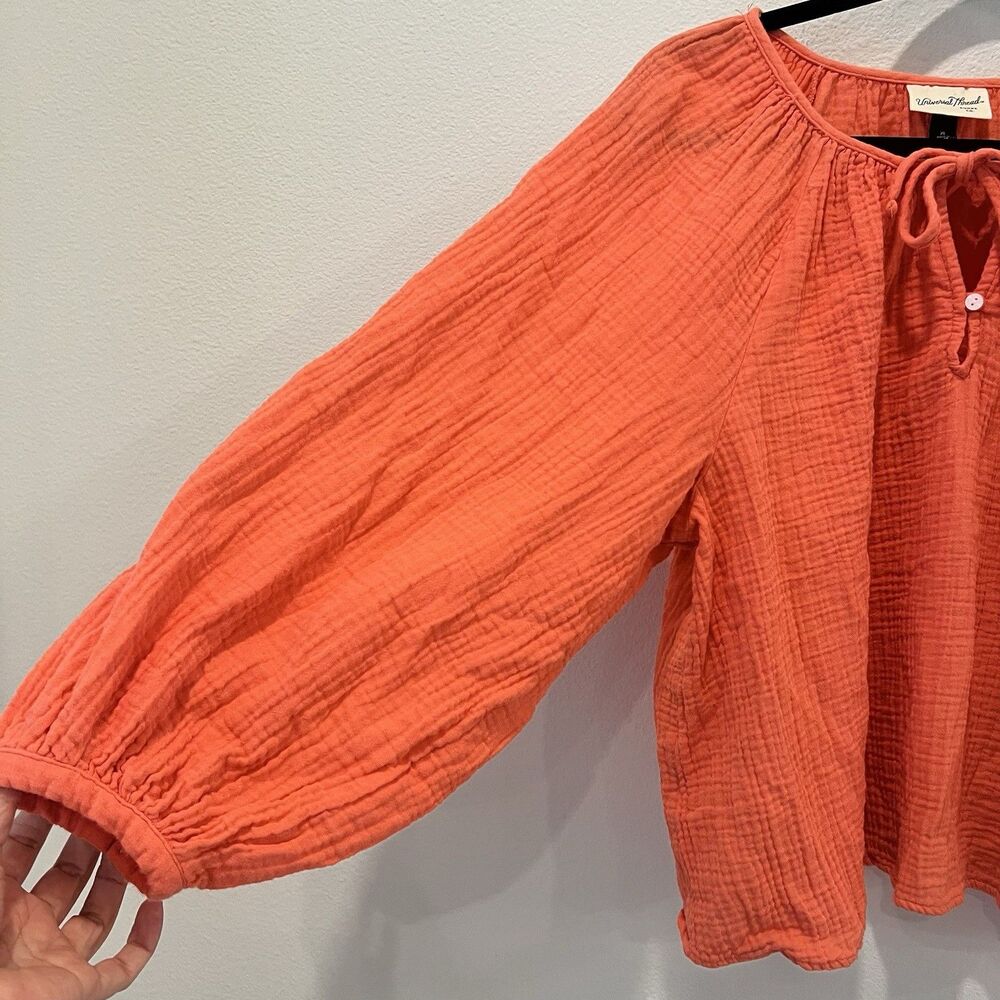 Universal Thread Women's Gauze Balloon-Sleeve Popover Blouse Orange Size XL - Picture 5 of 8